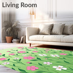 Pink White Flowers on Green Gradient Rug