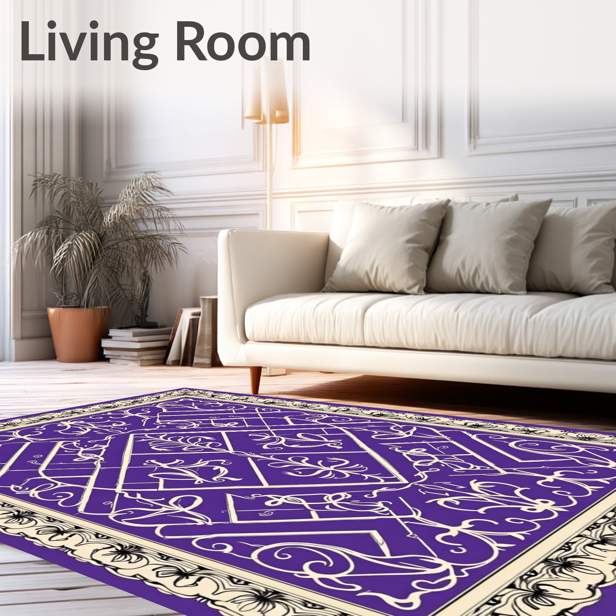Royal Purple Ornate Laurel Wreath Rug