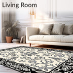 Classic Ivory Black Damask Scroll Rug