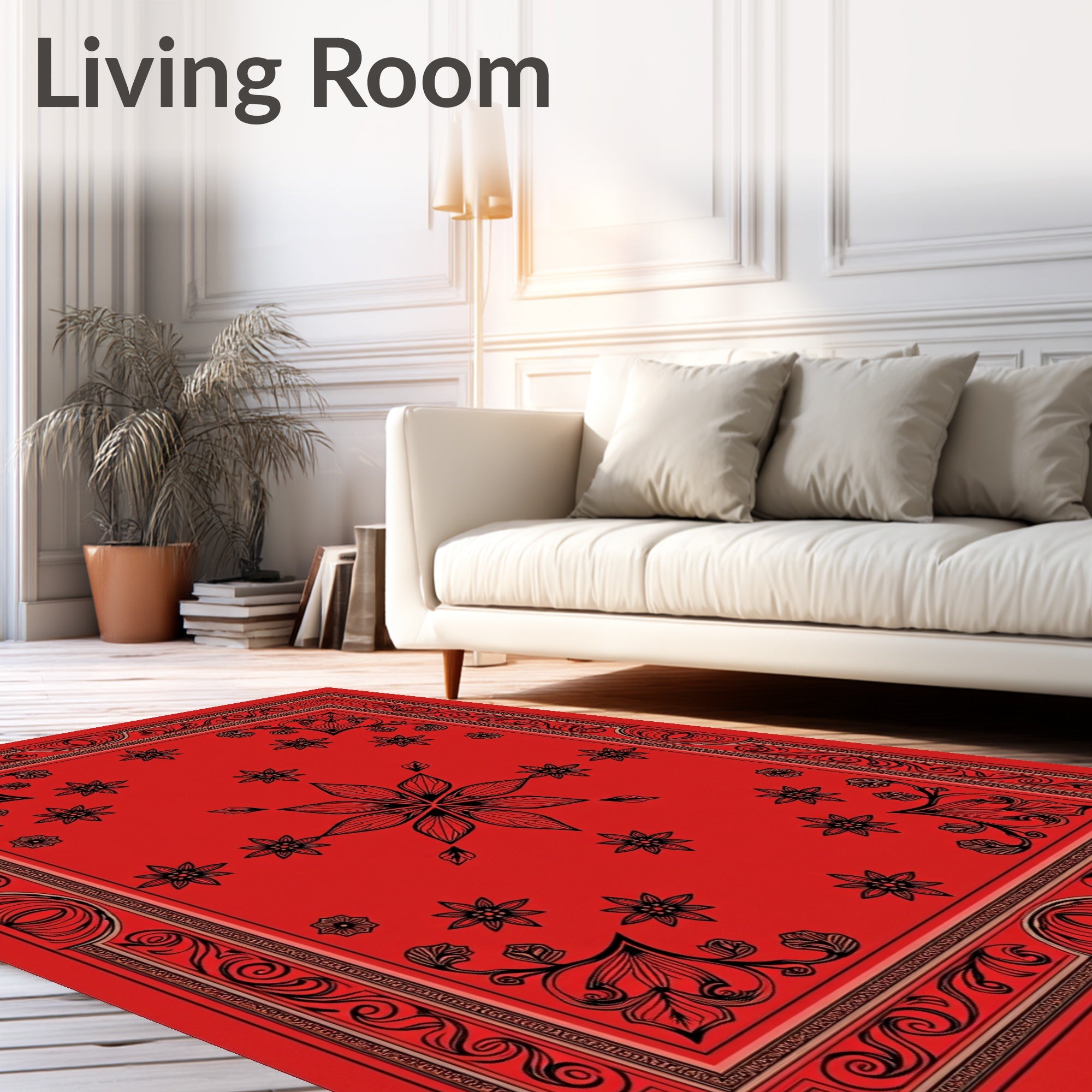 Crimson Floral Medallion with Scrollwork Border Rug