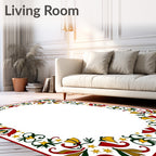 Crimson Green Gold Star Garland Frame Rug