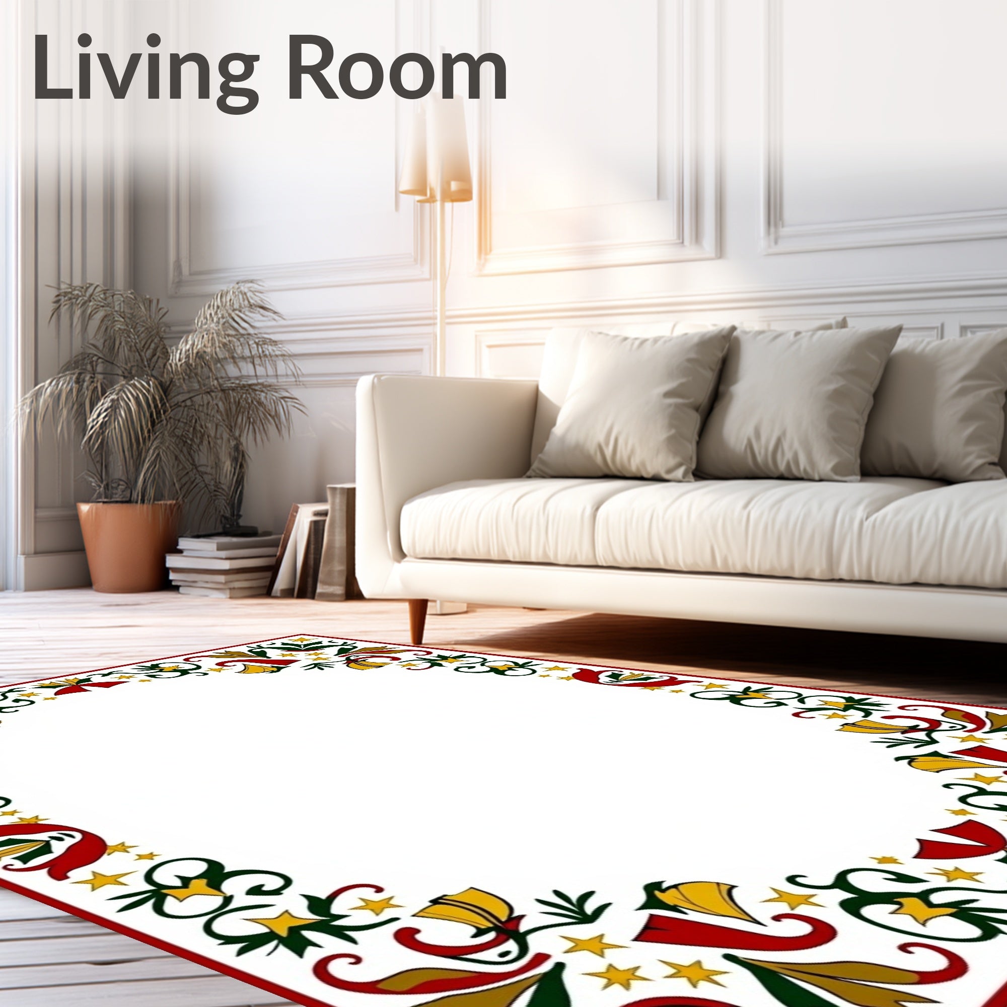 Crimson Green Gold Star Garland Frame Rug