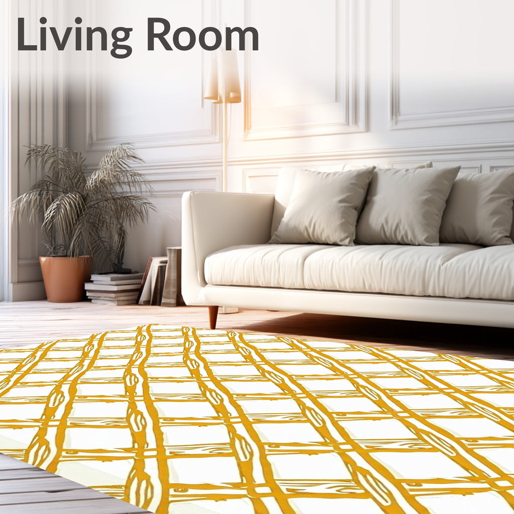 Golden Woven Crosshatch Diamond Rug