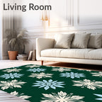 Earthy Cream Blue Starburst Medallion Rug