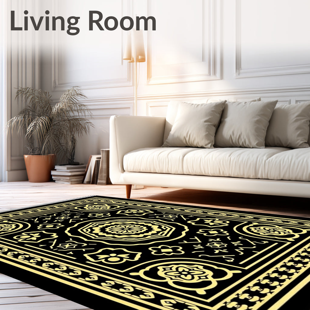 Ornate Black Golden Medallion Rug