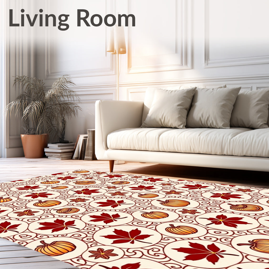 Autumn Maple Leaf Pumpkin Swirl Circles Rug
