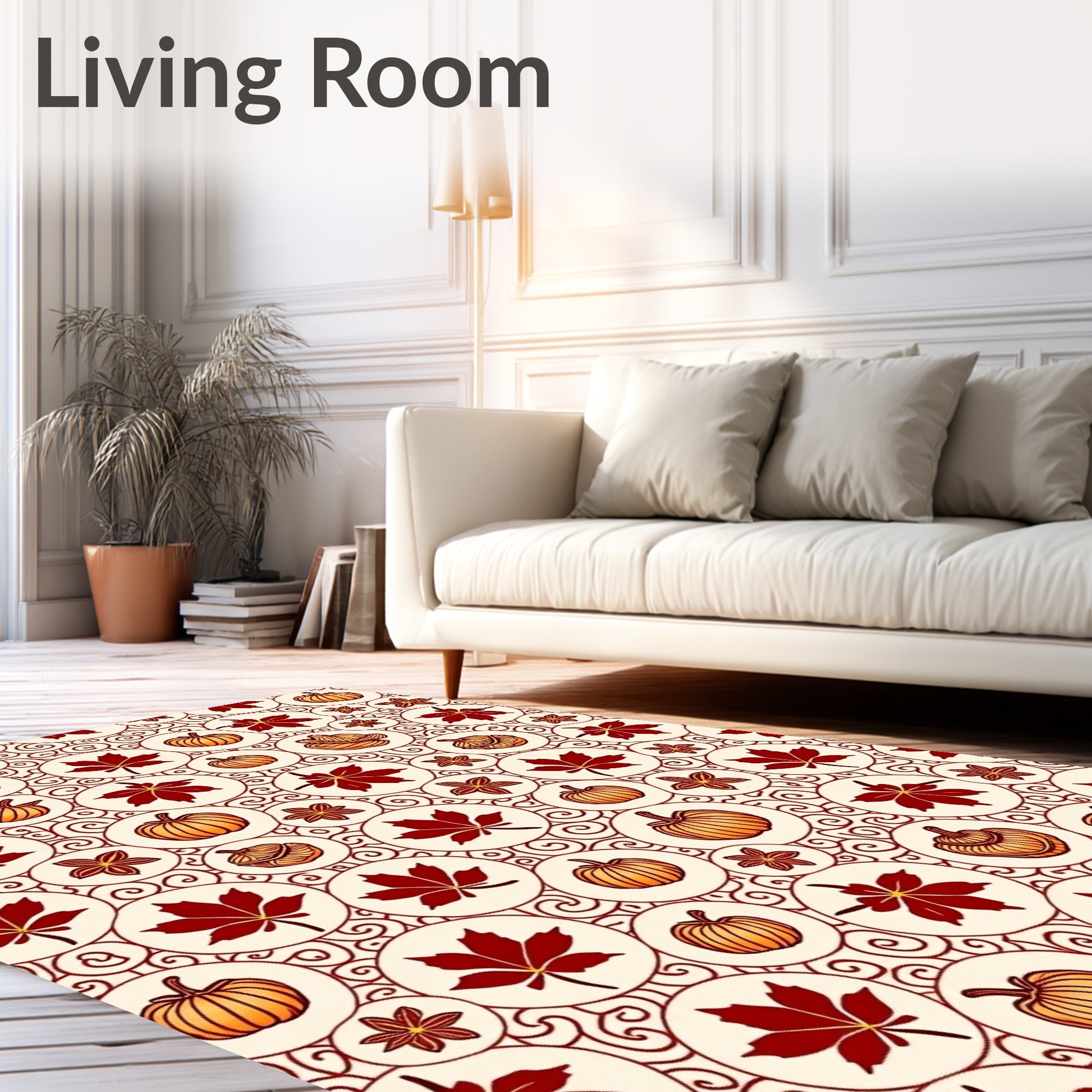 Autumn Maple Leaf Pumpkin Swirl Circles Rug