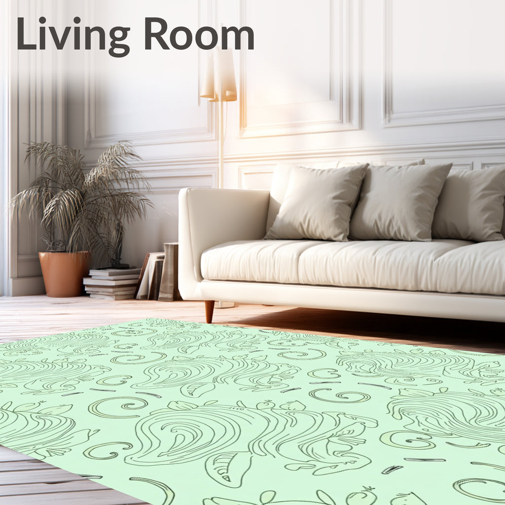 Whimsical Light Green Turtle Swirls Rug