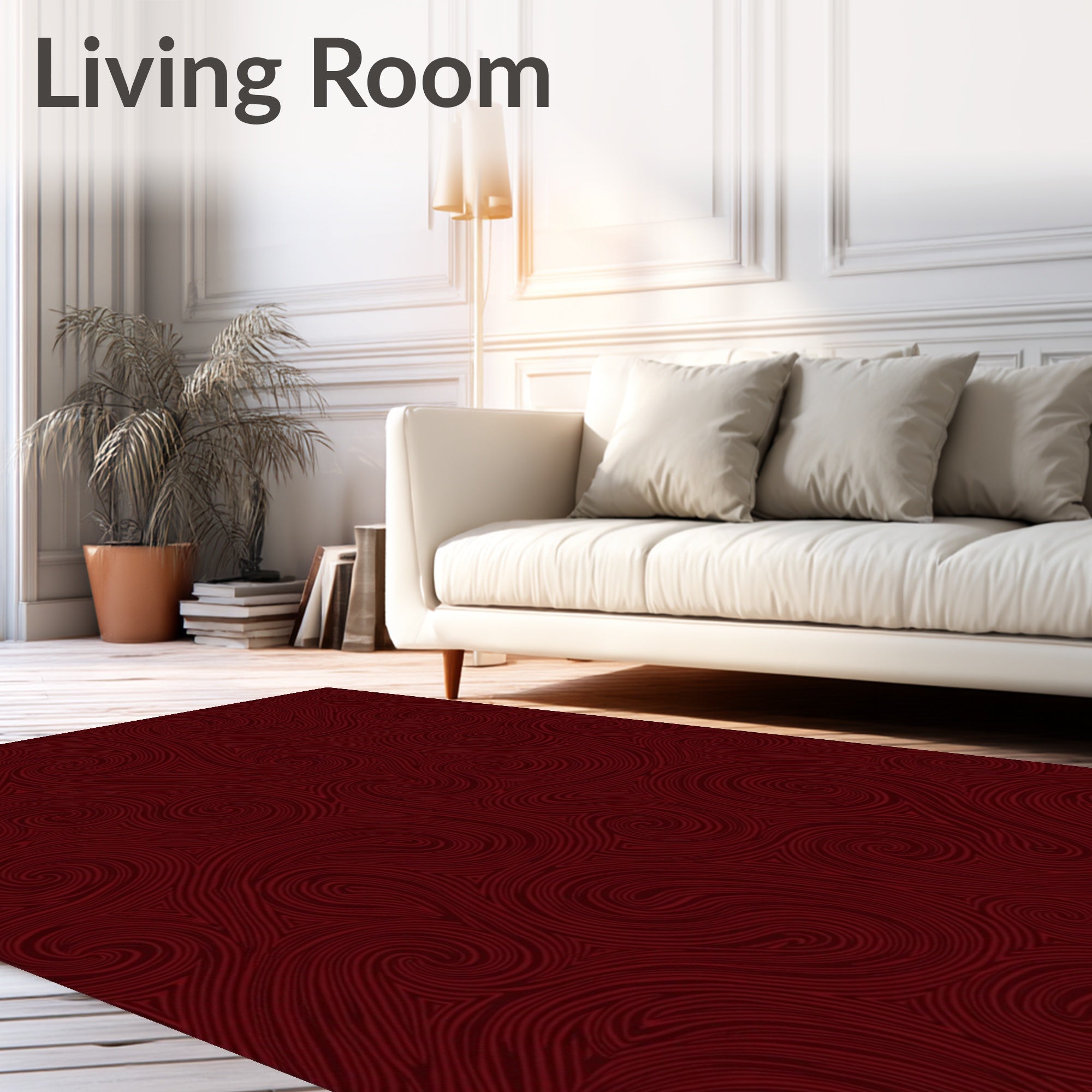 Dark Red Swirling Line Art Rug