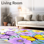 Whimsical Purple Yellow Butterfly Garden Rug
