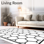 Black Hexagon Geometric Overlay Rug