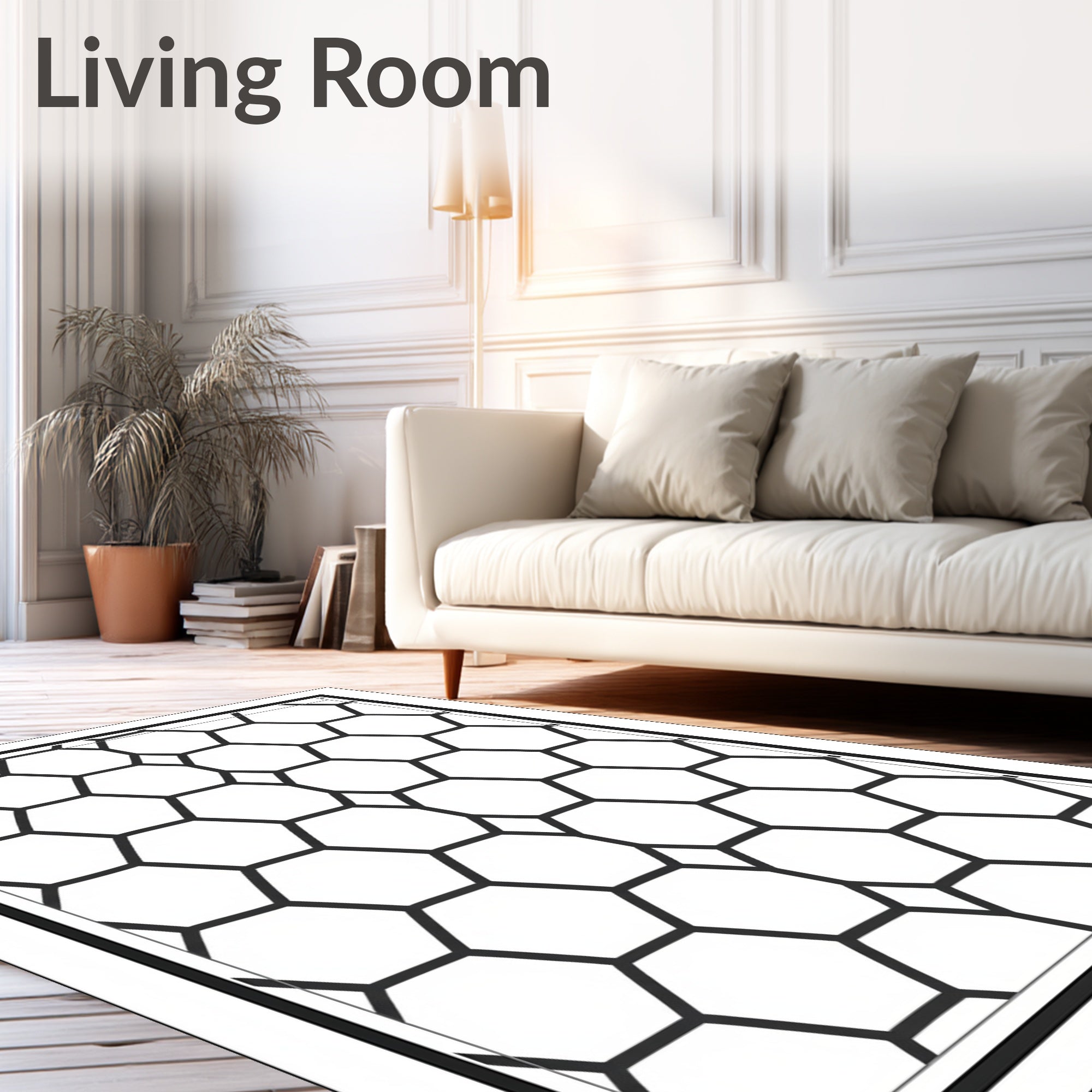 Black Hexagon Geometric Overlay Rug