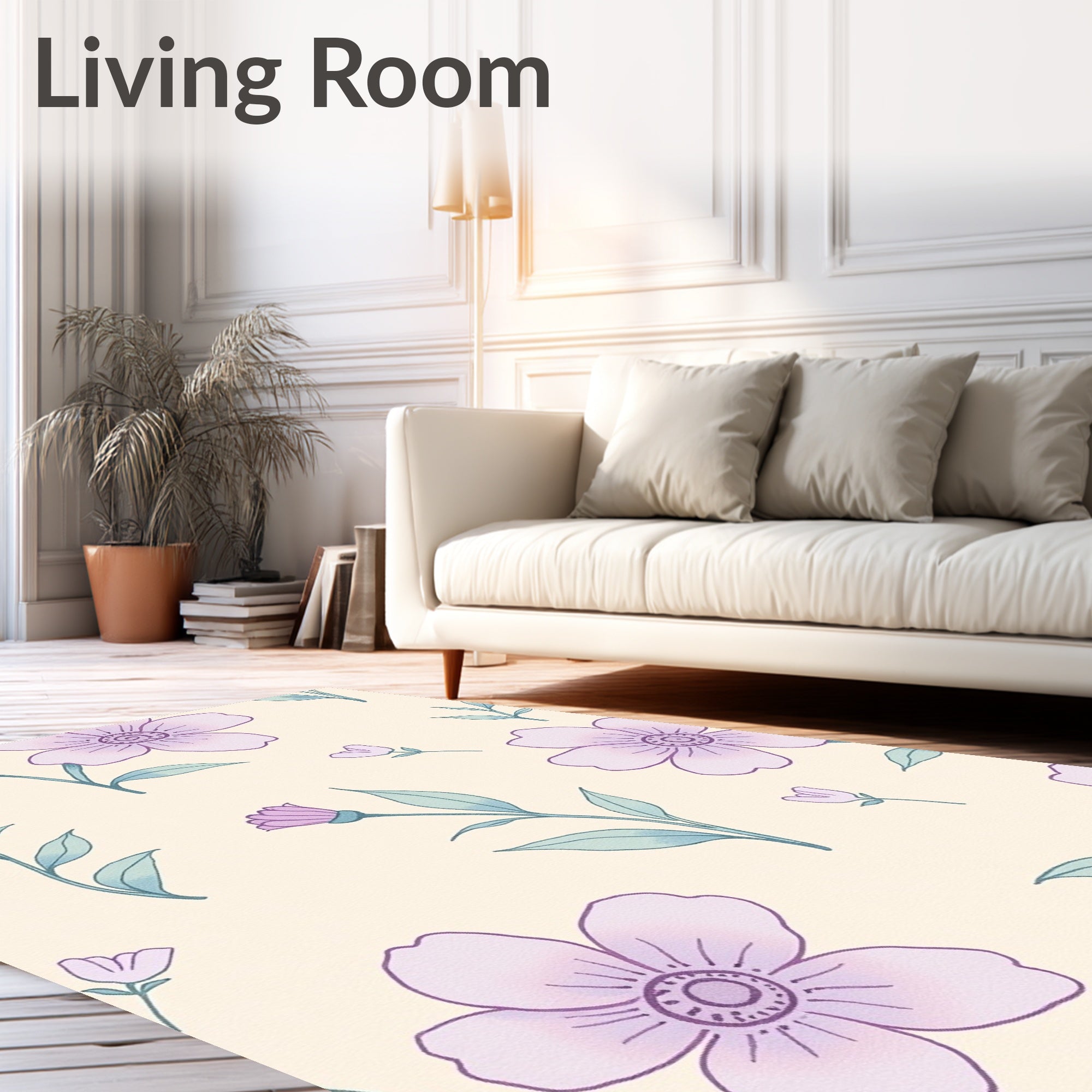 Pastel Purple Blooming Floral Sprigs Rug