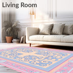 Art Nouveau Pink Light Blue Floral Rug