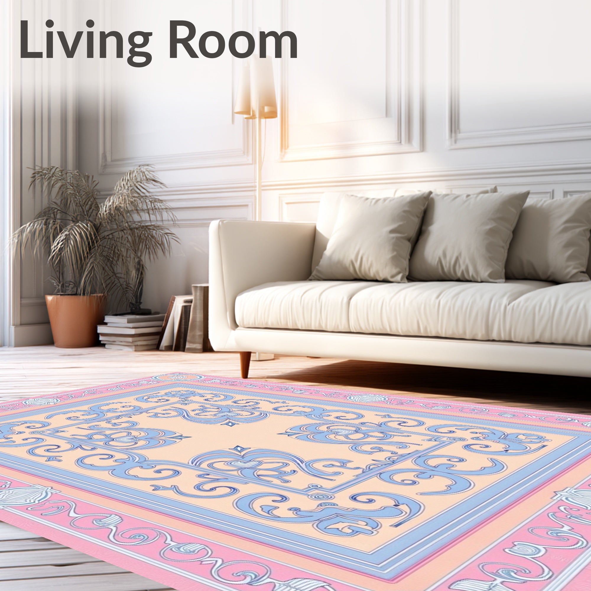Art Nouveau Pink Light Blue Floral Rug