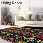 Festive Gold Trumpet Red Bow Snowflakes Rug