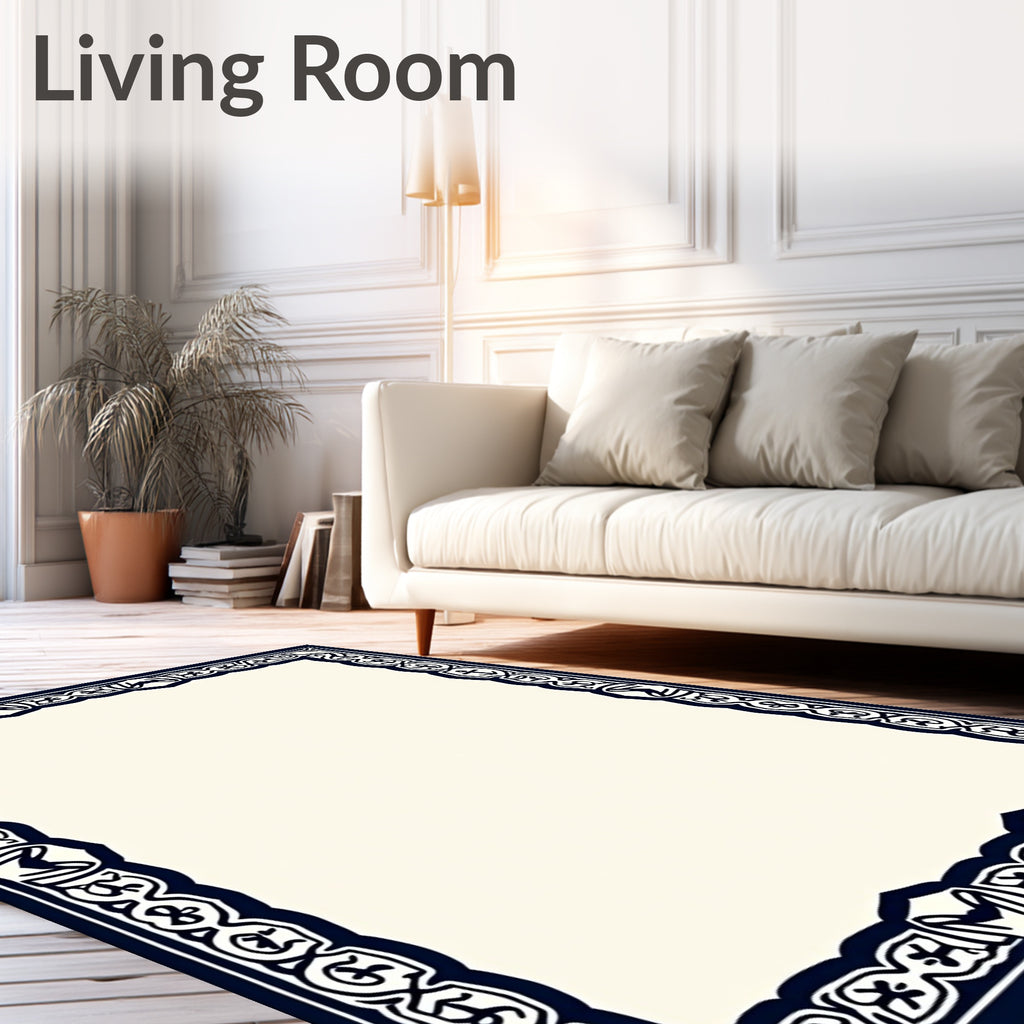 Dark Blue Nautical Anchor Inlaid Border Rug