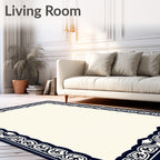 Dark Blue Nautical Anchor Inlaid Border Rug