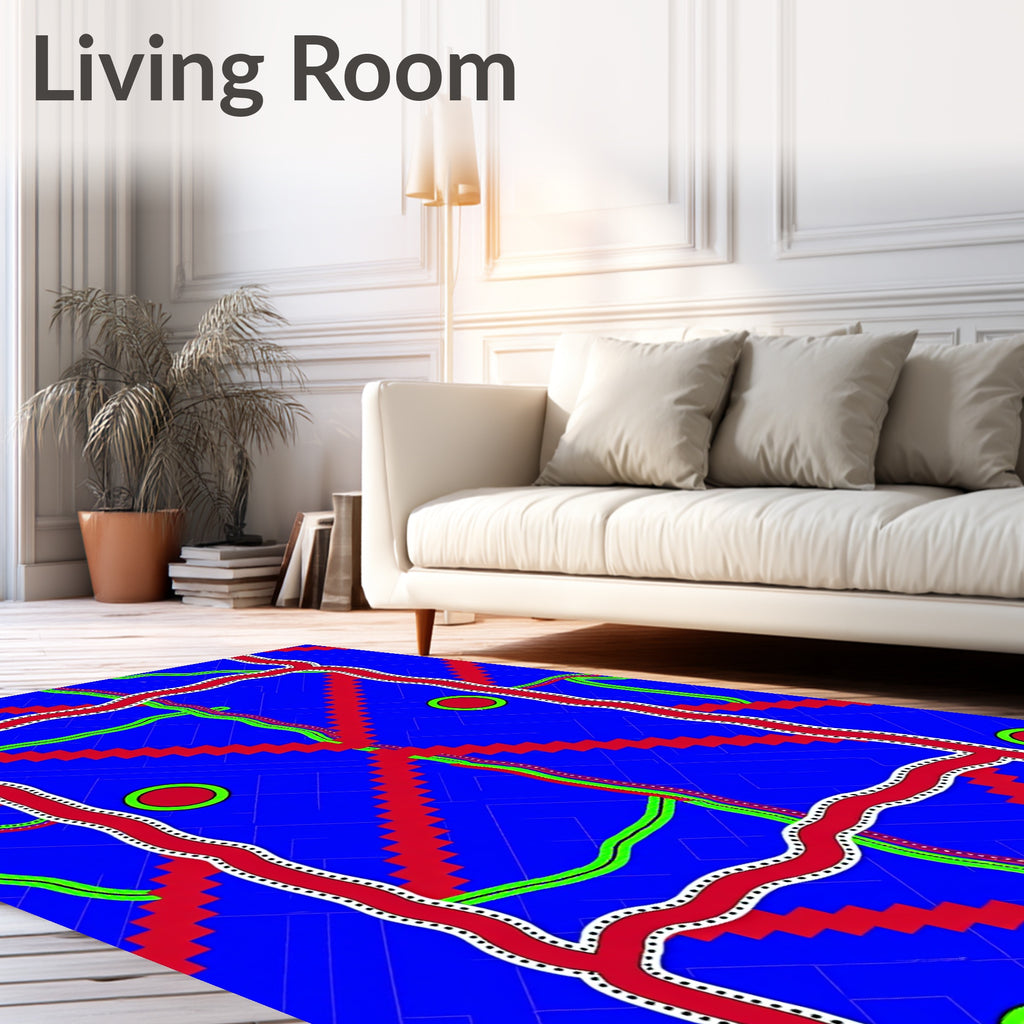 Bold Blue Red Zigzag Orb Rug