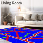 Bold Blue Red Zigzag Orb Rug