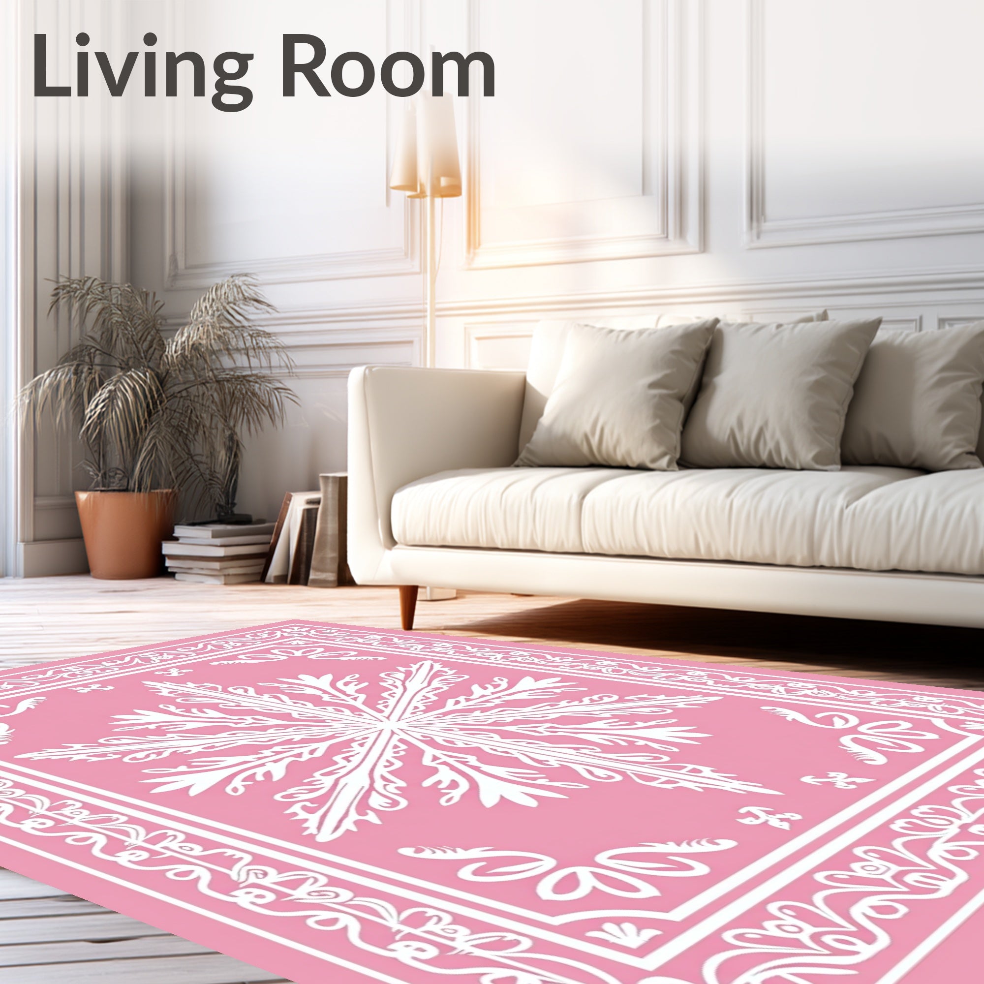 Feminine Pink Lace Snowflake Medallion Rug