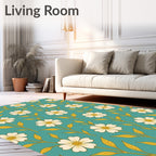Cream Daisy Teal Floral Vine Rug
