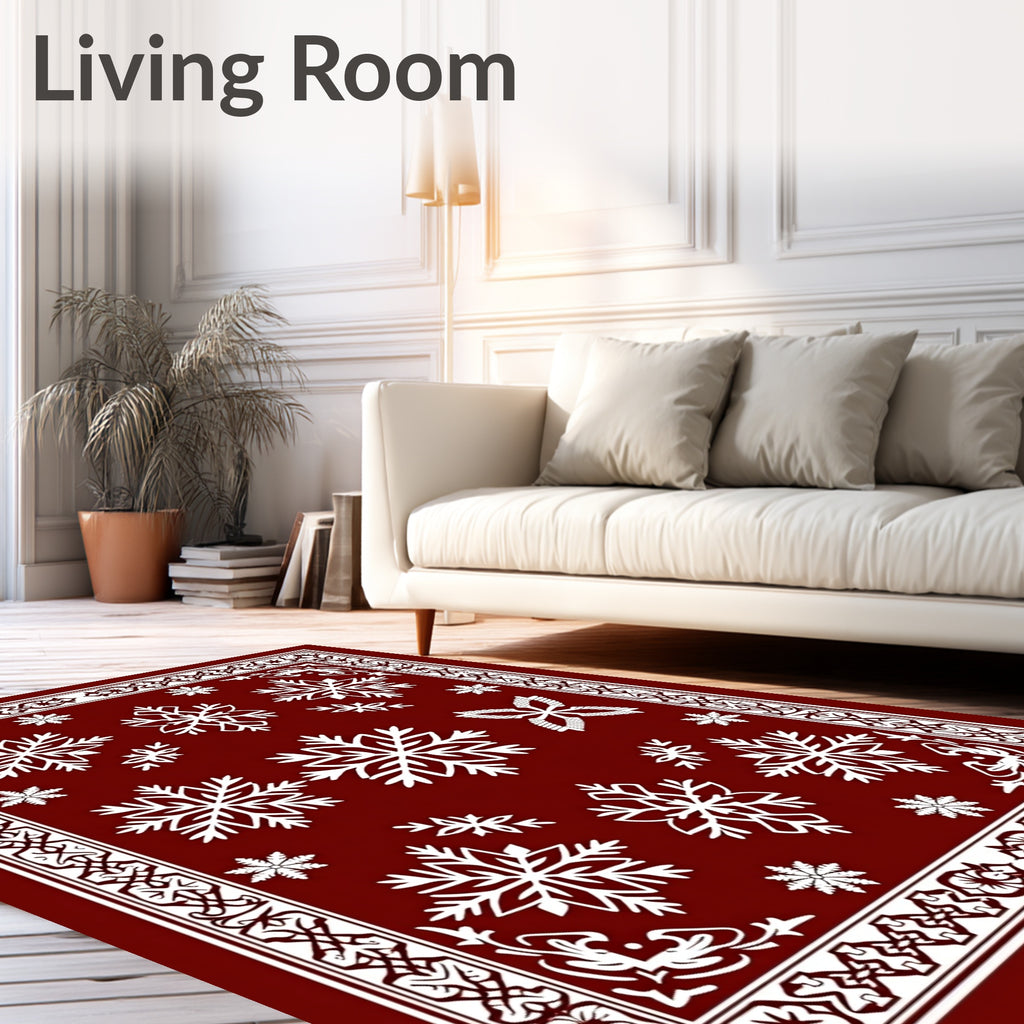 Deep Red Snowflake Border Rug