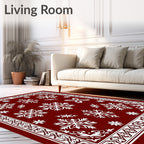 Deep Red Snowflake Border Rug