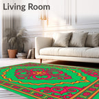 Vibrant Pink Floral Green Medallion Rug