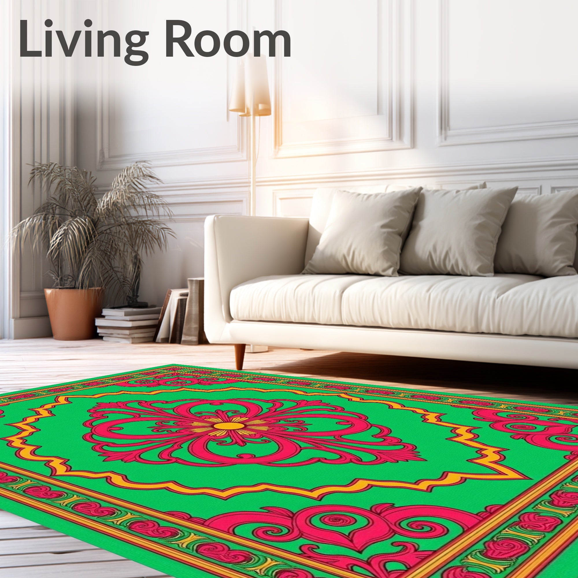 Vibrant Pink Floral Green Medallion Rug