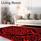 Bold Crimson Mandala Symmetry Rug