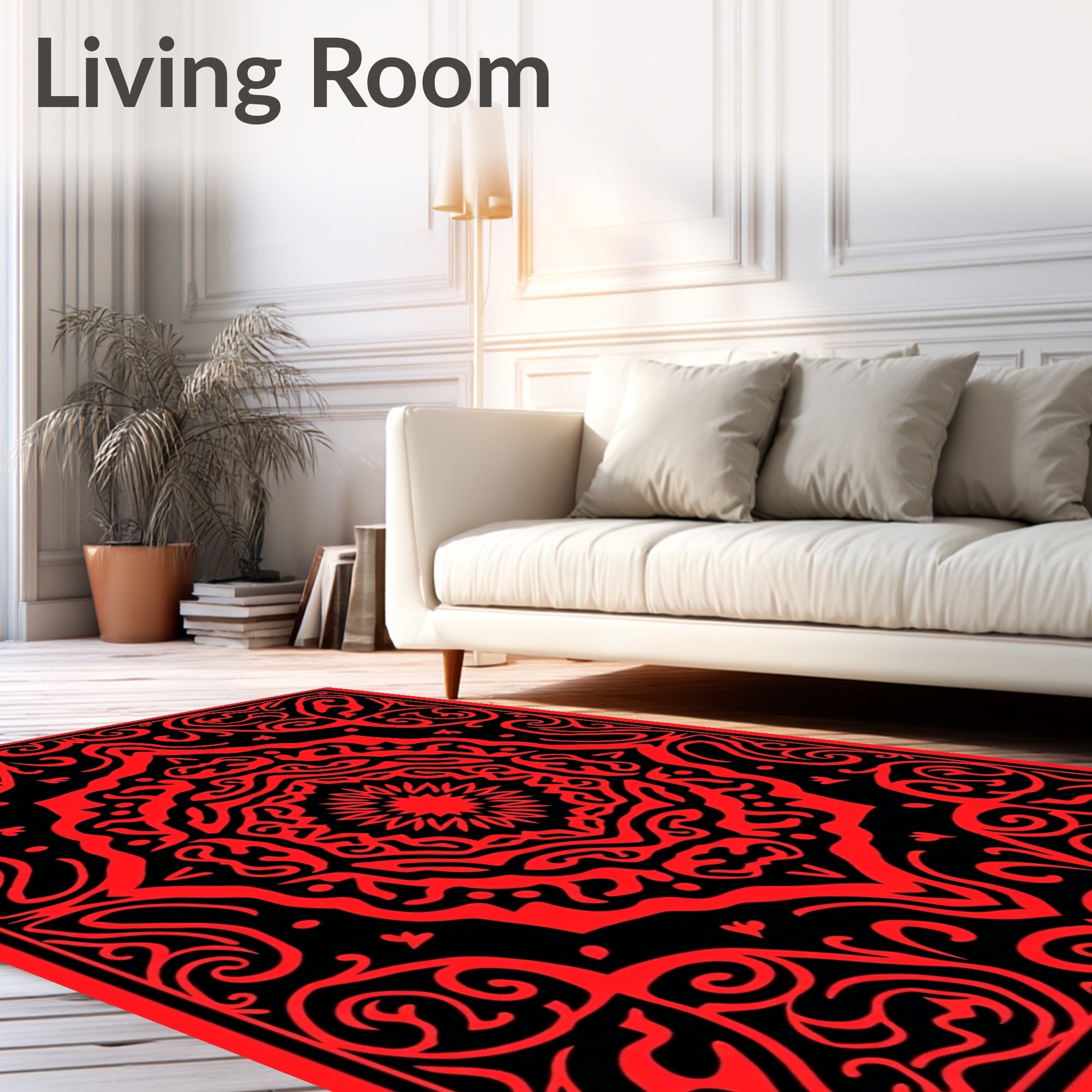Bold Crimson Mandala Symmetry Rug