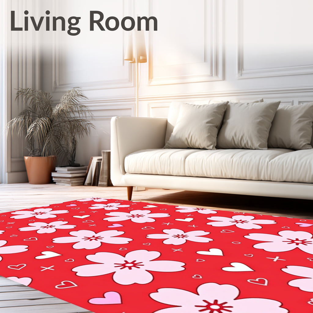 Red Floral Hearts Charm Rug