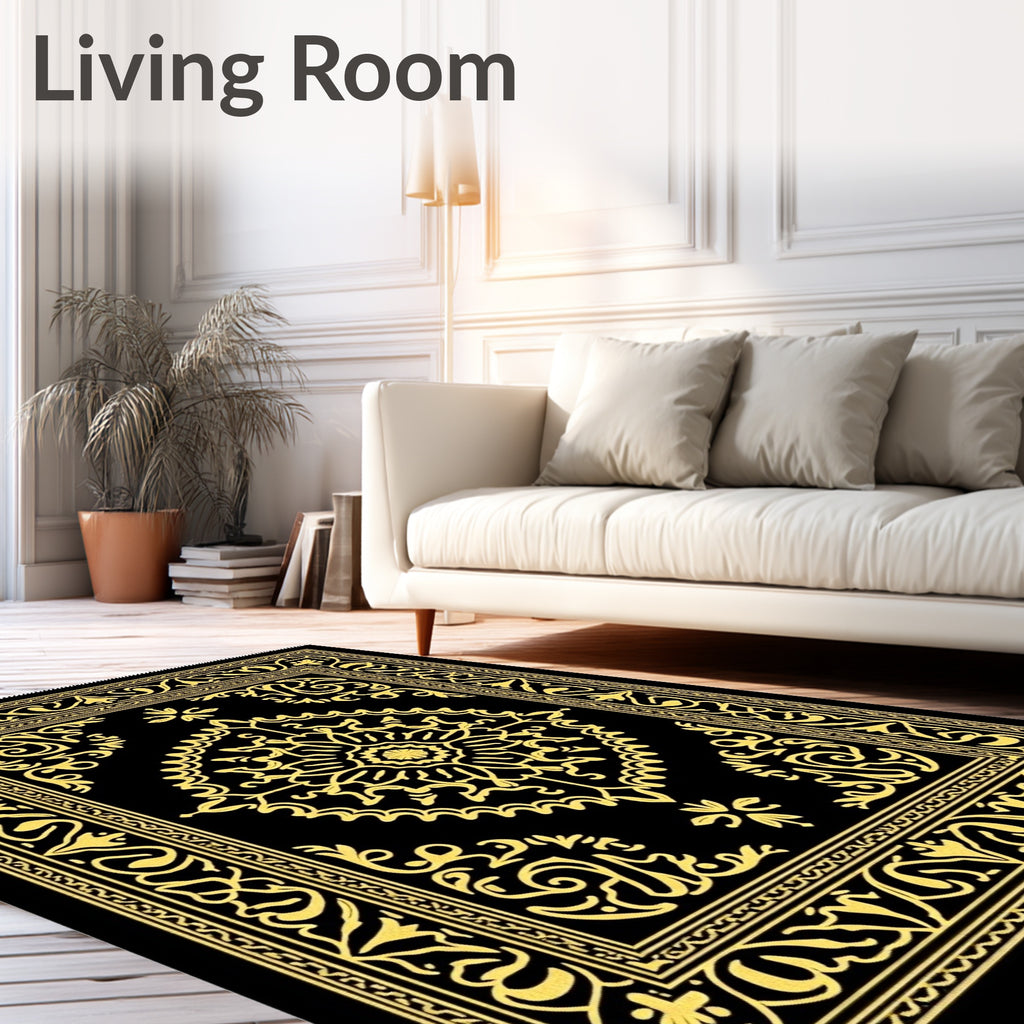 Black Gold Medallion Frame Rug