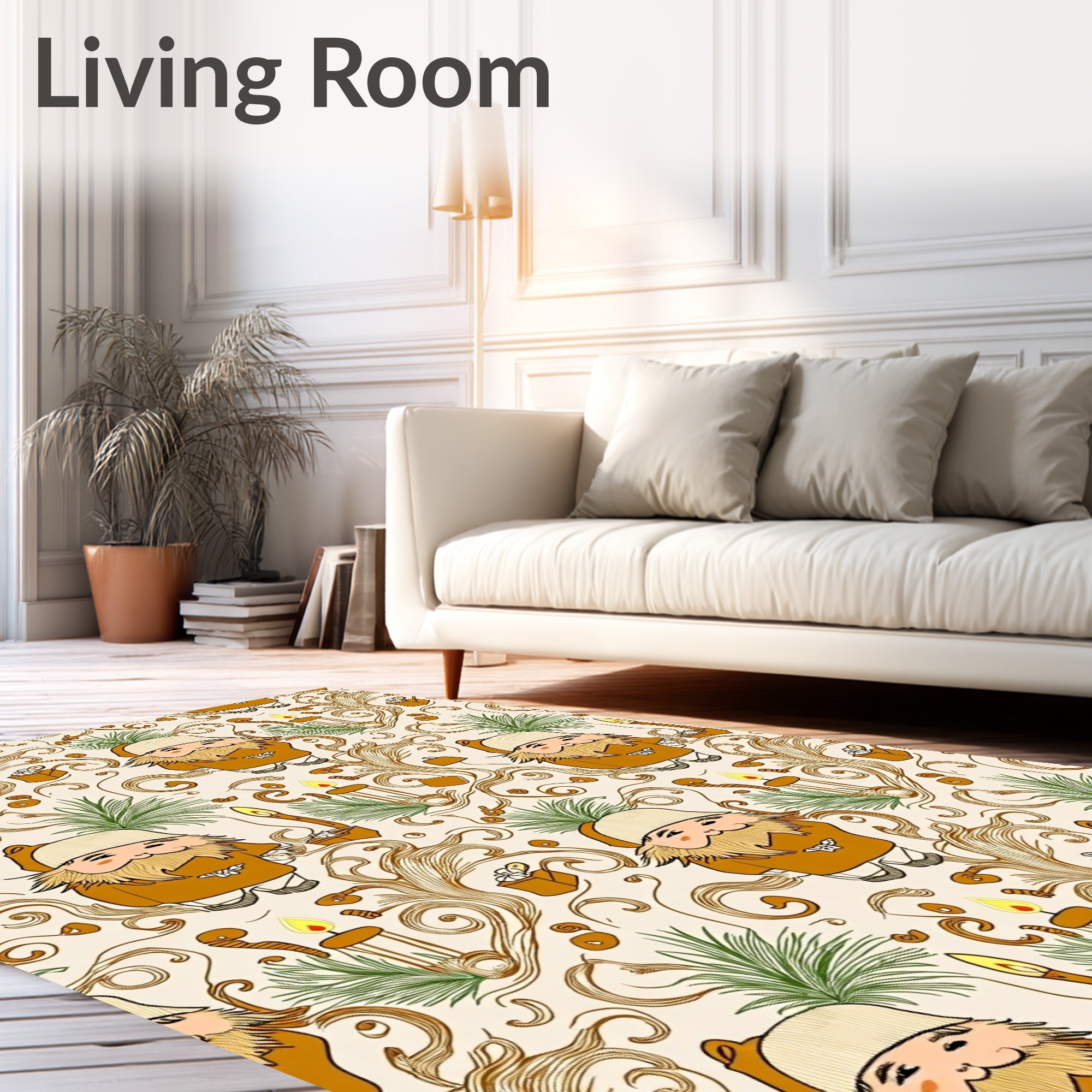 Rustic Brown Gnome Candle Whimsical Swirls Rug