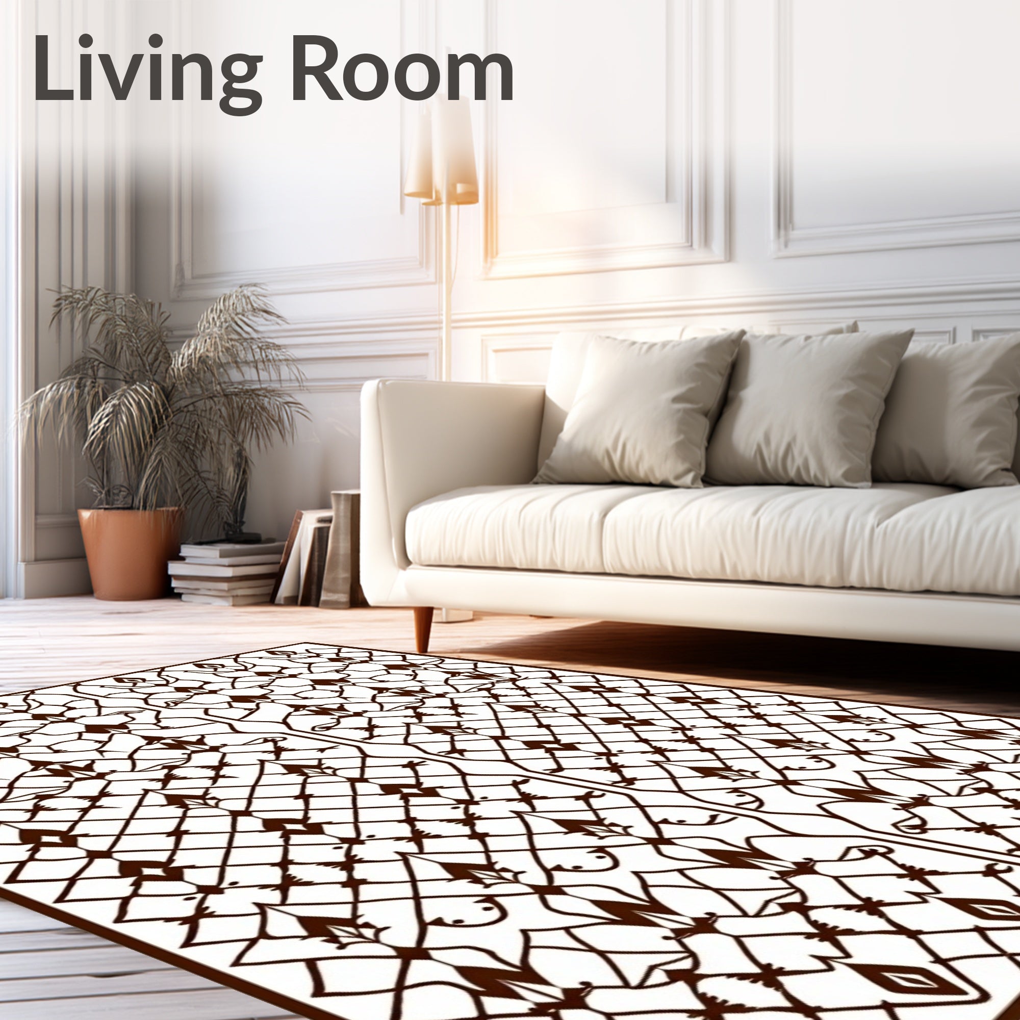 Dark Brown Ornate Filigree Diamond Rug