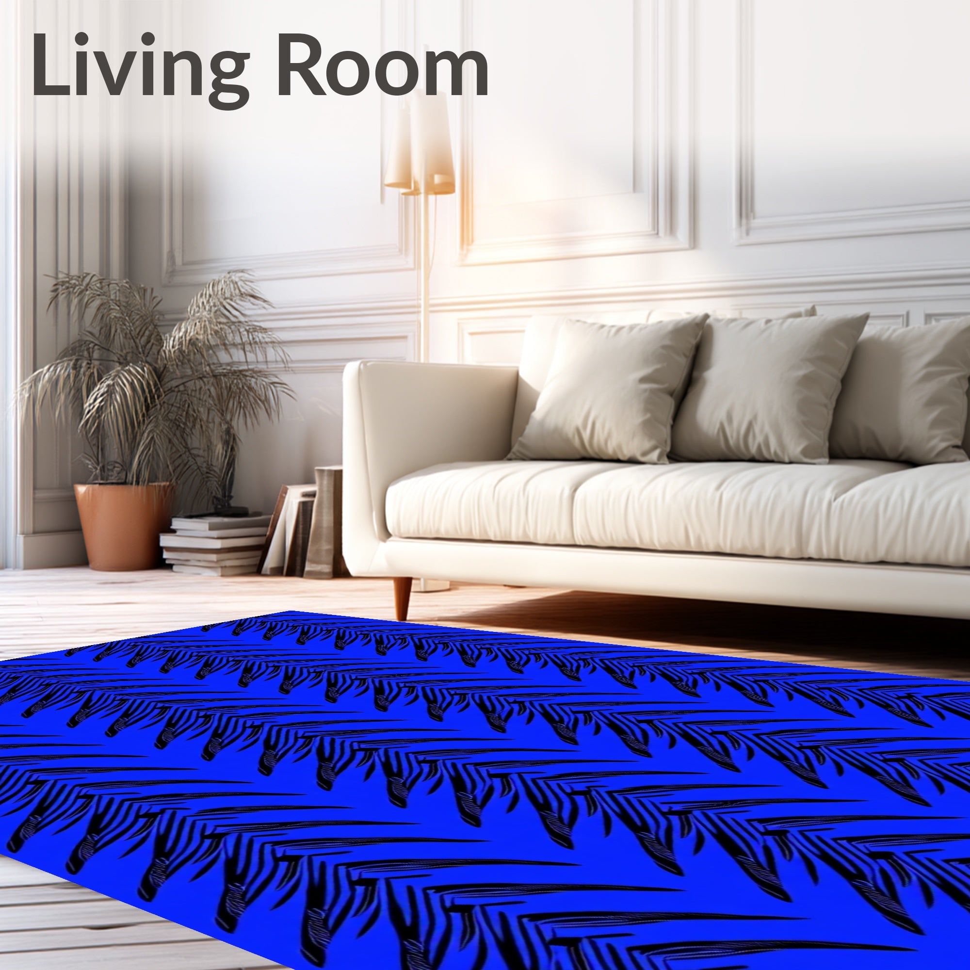 Bold Black Palm Frond Geometric Rug