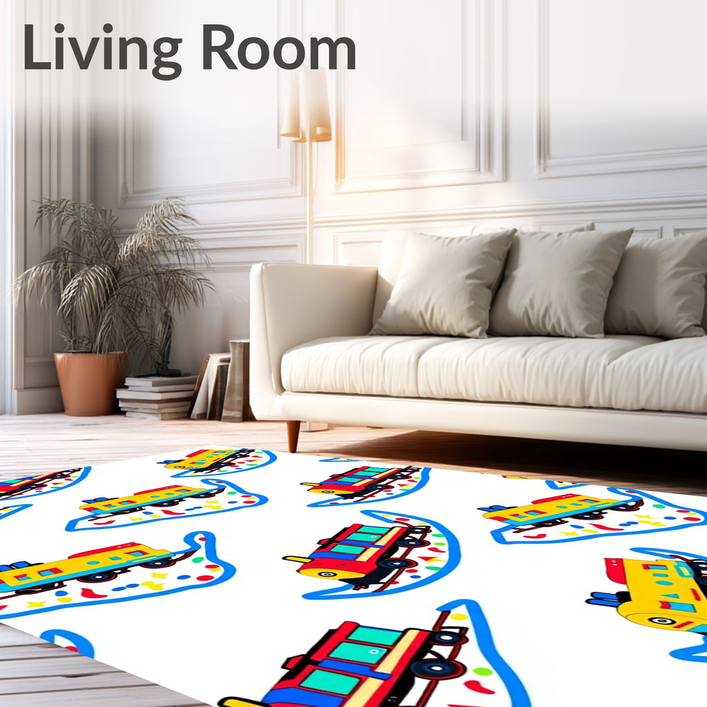 Colorful Toy Train Transportation Journey Rug