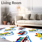 Colorful Toy Train Transportation Journey Rug