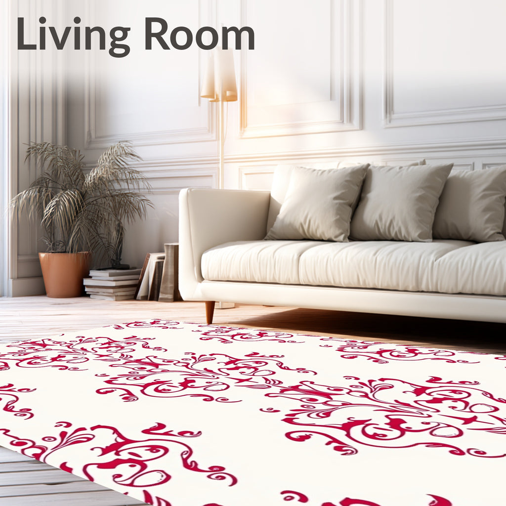 Crimson Rococo Scrollwork Ornament Rug