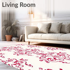 Crimson Rococo Scrollwork Ornament Rug