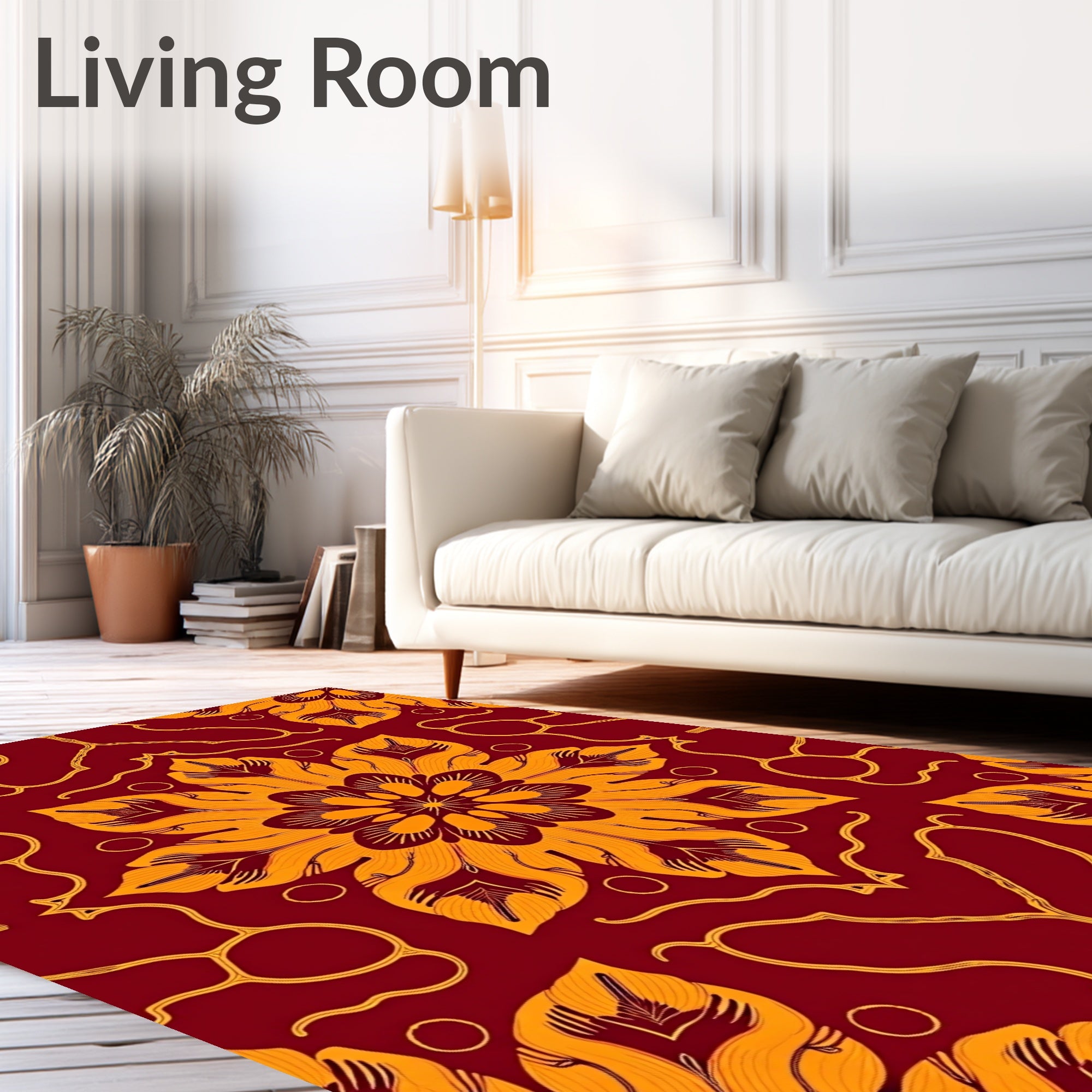 Crimson Golden Floral Medallion Rug