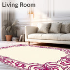 Ornate Magenta Floral Scroll Frame Rug