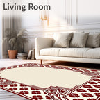 Crimson Floral Crested Abstract Border Rug
