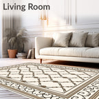 Elegant Cream Brown Lattice Border Rug