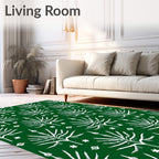 Deep Emerald White Stylized Palm Tree Rug