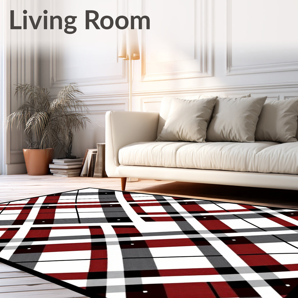 Classic Tartan Red White Grid Rug