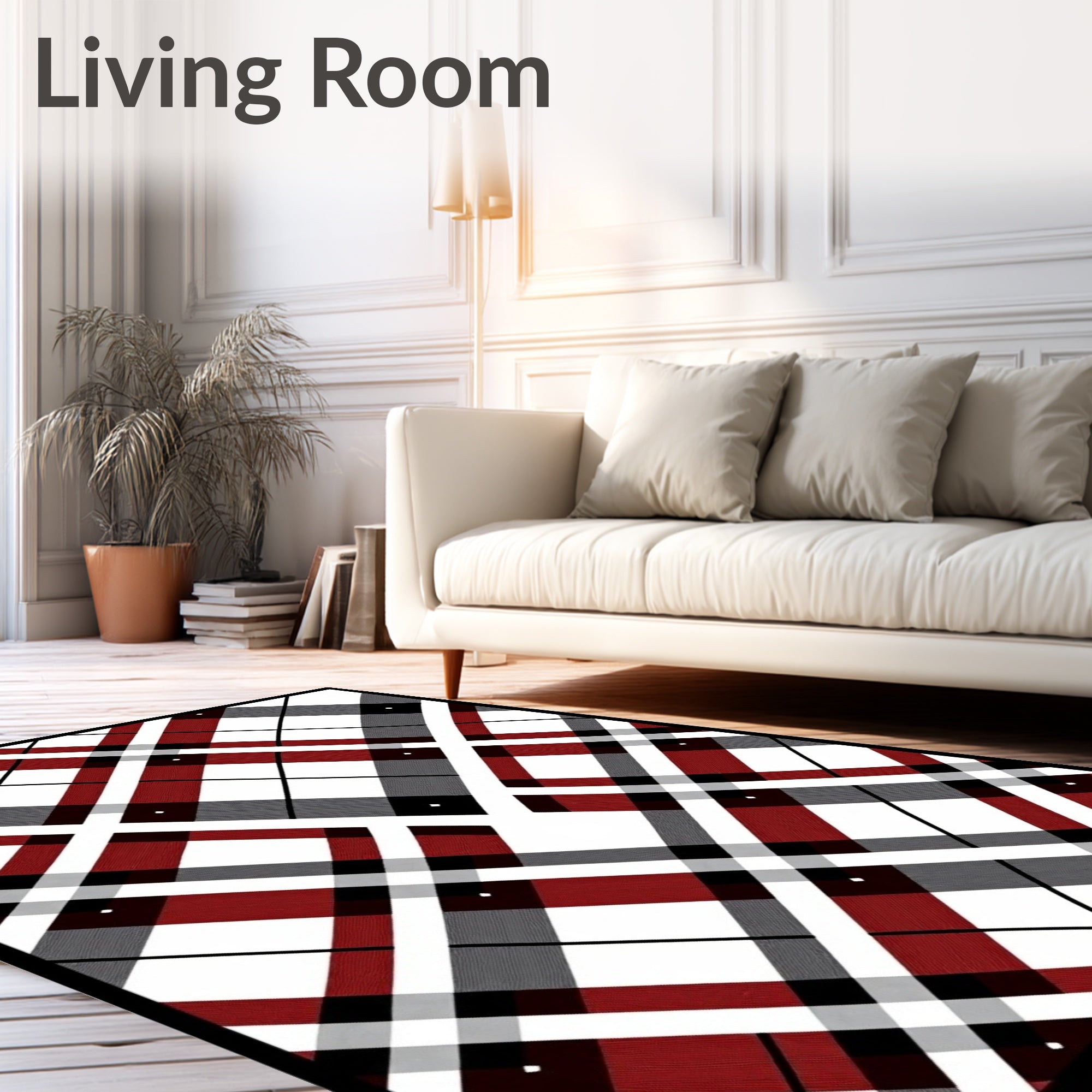 Classic Tartan Red White Grid Rug