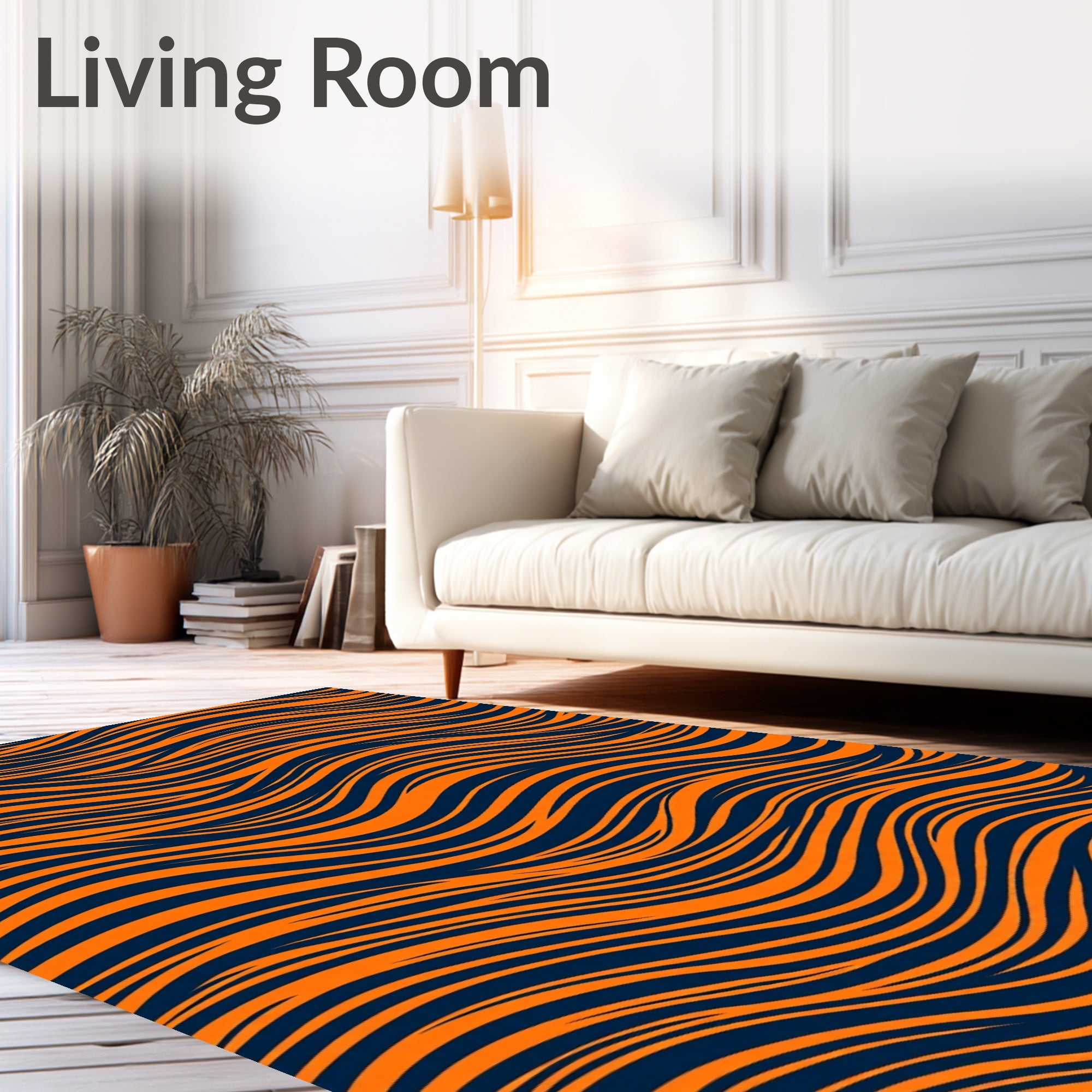 Vibrant Orange Wave Lines Rug
