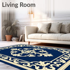 Ornate Navy Floral Scrollwork Rug